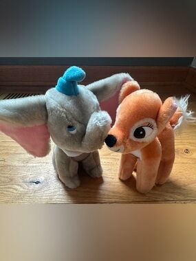 Vintage Walt Disney Productions Dumbo & Bambi Plush Set Classic Stuffed Animals
